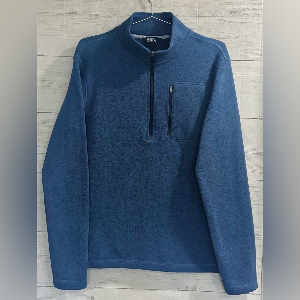 Eddie Bauer Men’s Quarter Zip Pullover Blue Fleece Sweater Large Like New